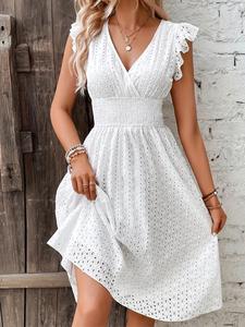 Vestido Liso para Mujer, Casual sin Mangas con Escote en V y Corte A para Verano, Ropa de Mujer para Uso Diario, Vestidos de Estilo Milkmaid