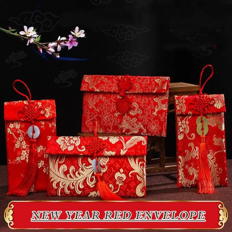 1pc High-End Cloth New Year Red Envelopes For Wedding Engagement Betrothal Gifts Embroidery Ten Thousand Yuan Brocade Profit Seal