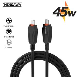 Hensawa สายชาร์จเร็ว 45W Type-C to Type-C 1m วัสดุ PVC สีดำ หนานุ่มพิเศษ ทนทาน รุ่น US5093 CC 1เมตร Fast Charge Cable & Sync