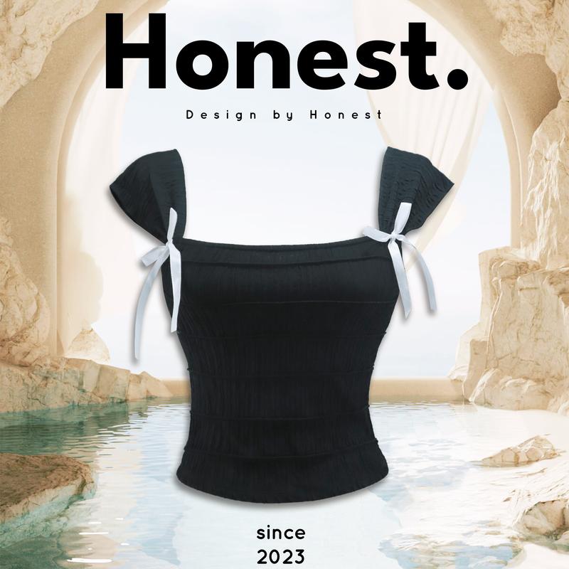 Audrey Top - Áo Đen Cổ Vuông Gắn Nơ Xinh Đẹp Nữ mặc mùa hè Women BIGSIZE Thun Cotton