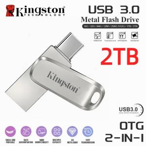 Kingston 1TB 2TB 2 in1 Mini OTG Type-C Pen Drive Usb3.0 Memory Stick for Android PC Support iPhone15/16 USB Stick Key