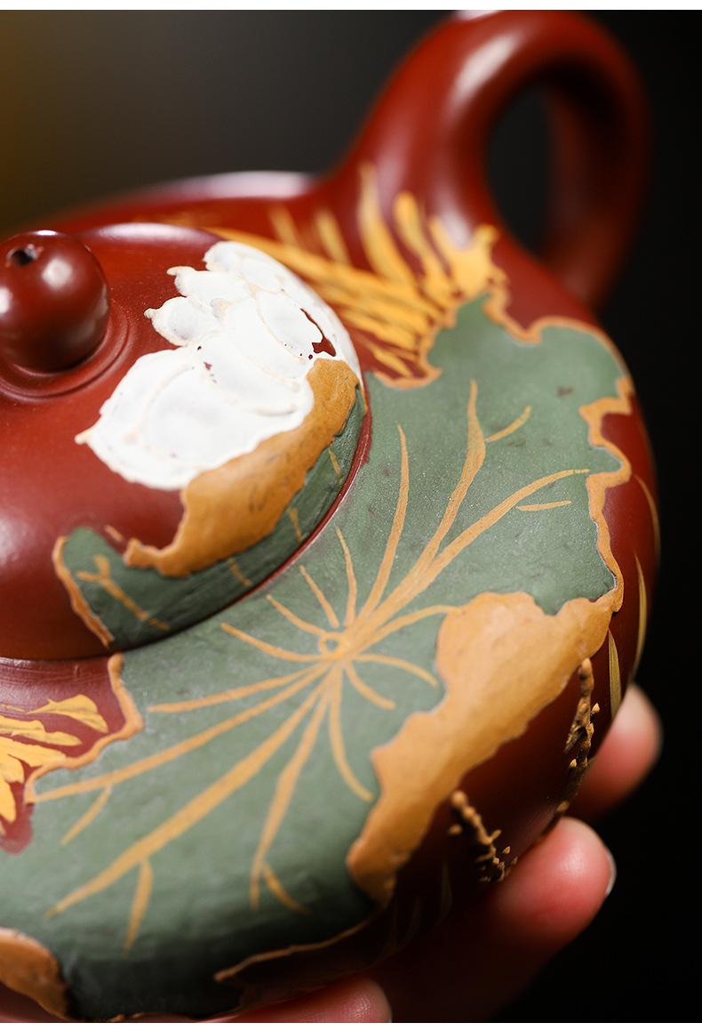 Product Introduction of Huaying Shenglight Yixing Purple Clay Teapot – Dahongpao Stone Red Clay Hand-Painted Rain Sand Design Gong Fu Tea Set perfect  teapot 10