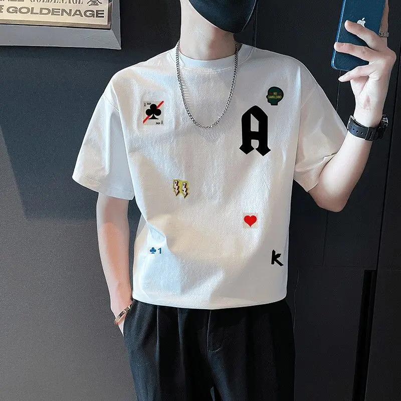 Lightning Monster Fashion Brand Men's Summer New Letter Print Short-Sleeve T-shirt Korean Trend T-shirt Closed