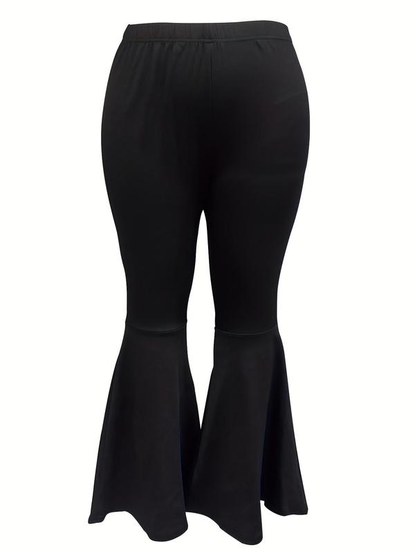 Plus Size Solid Elastic Waist Flare Leg Pants, Summer Clothes, Casual Bell Bottom Trousers for Daily Outdoor Wear, Women Plus Clothing for Summer 3