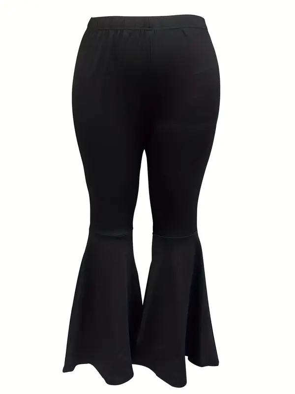 Plus Size Solid Elastic Waist Flare Leg Pants, Summer Clothes, Casual Bell Bottom Trousers for Daily Outdoor Wear, Women Plus Clothing for Summer 3