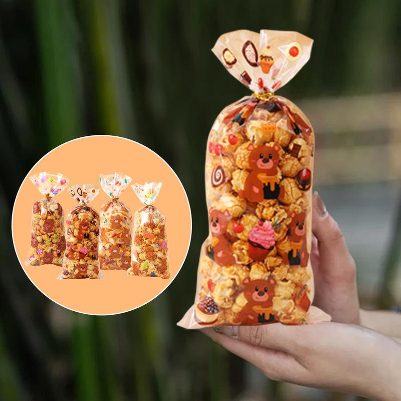Cute Bear Pattern Candy Bag, 50pcs Valentine's Day Gift Bag with Twist Tie, Gift Wrapping Supplies for Birthday Party Wedding 7