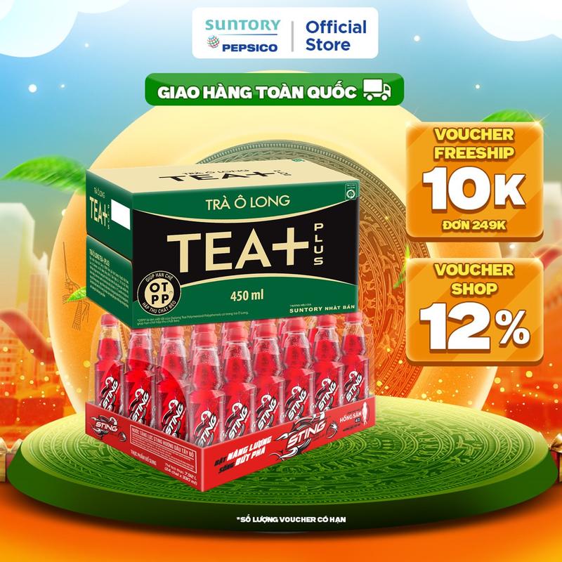 Combo 1 Thùng 24 Chai Sting Dâu (330ml/chai) và 1 Thùng 24 Chai Tea+ (450ml/chai)