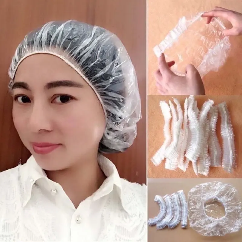Bịch 100 mũ chùm đầu nilon , trùm đầu khi tắm , nhuộm tóc , ủ tóc dùng 1 lần 1