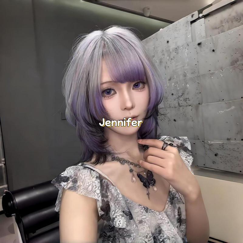 Product Introduction of hair wig for woman full head cosplay bangs wig set summer gradient purple black in long hair burst top dyeing natural niche simulation Heat Resistant Synthetic Hair 8