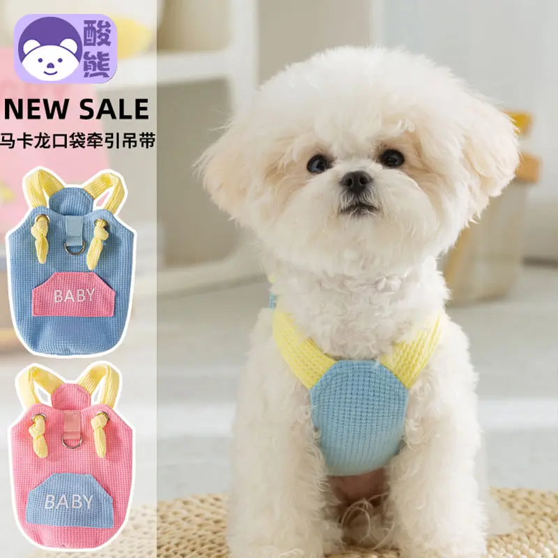 Spring and Summer Dog Macaron Pocket Baby Traction Sling Small and Medium-Sized Dogs Casual Style Pomeranian Pet Dog Clothes