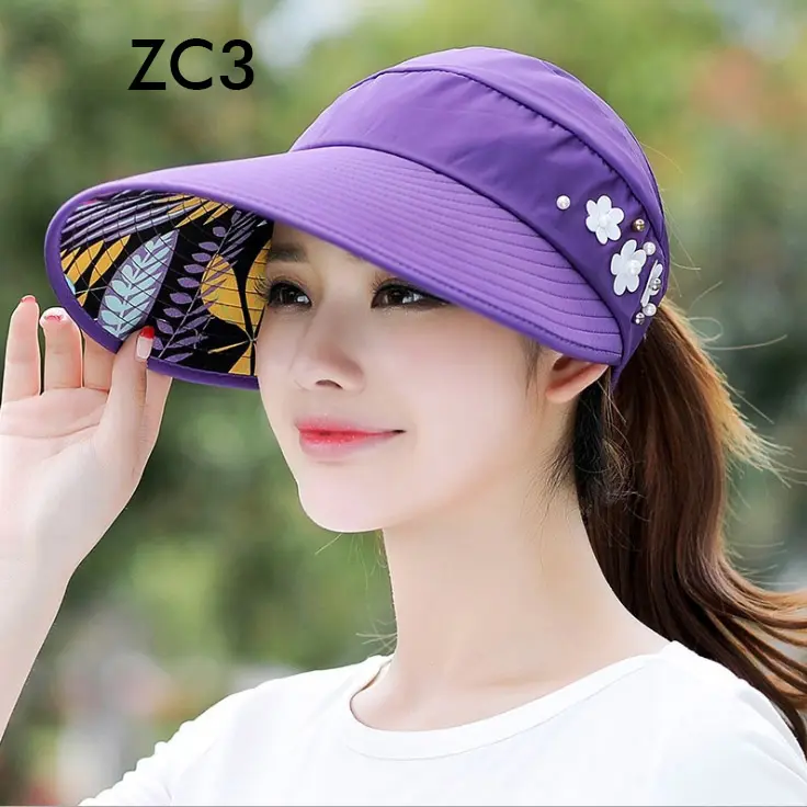 Caramel - Topi Pantai Wanita Visor Outdoor Motif Bunga Sport Hat Golf Riding By Cycle 3