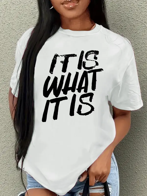 Summer Women's Letter Print Round Neck Vintage Graphic Tees, T Shirts for Women, Summer Clothes Women Trendy Casual Fashion Short Sleeve T-shirt for Daily Wear, Ladies Summer Clothing, Womenswear 1