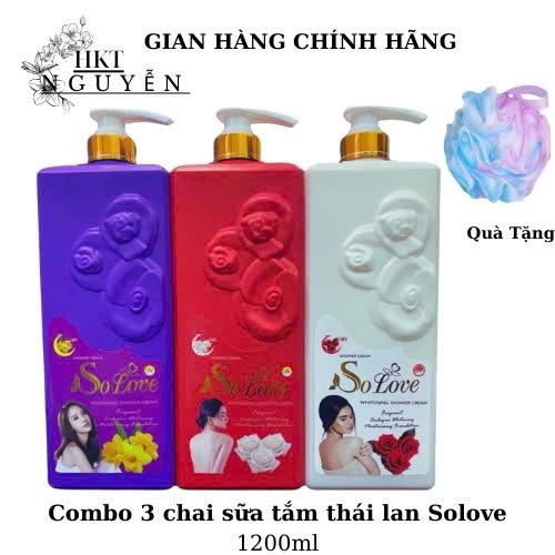 Bộ 3 chai sữa tắm thái Solove, 1200ml, 3 màu, tặng bông tắm - Dưỡng Body, Dưỡng Da Body Nữ