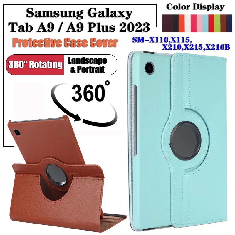 For Samsung Galaxy Tab A9 8.7'' 2023 X115 X110 Tab A9+ 11" 2023 X216 X210 360 Rotating Stand Leather Case