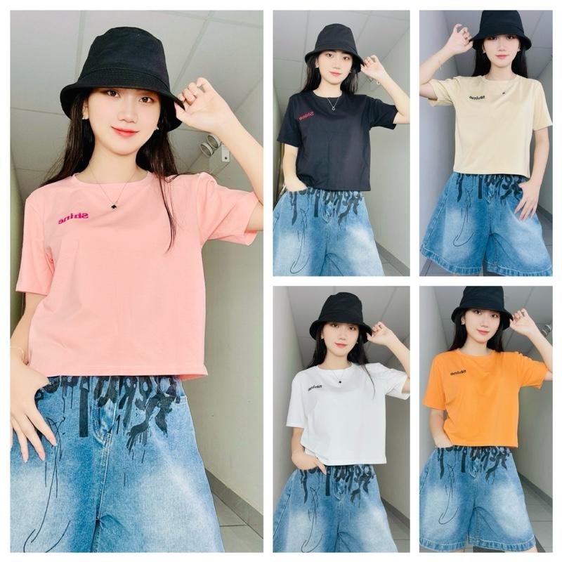 Mã 04-ÁO THUN THÁI CROPTOP FORM VỪA CHỮ THÊU (35-55kg) Nữ Cotton Cổ Tròn Women 0