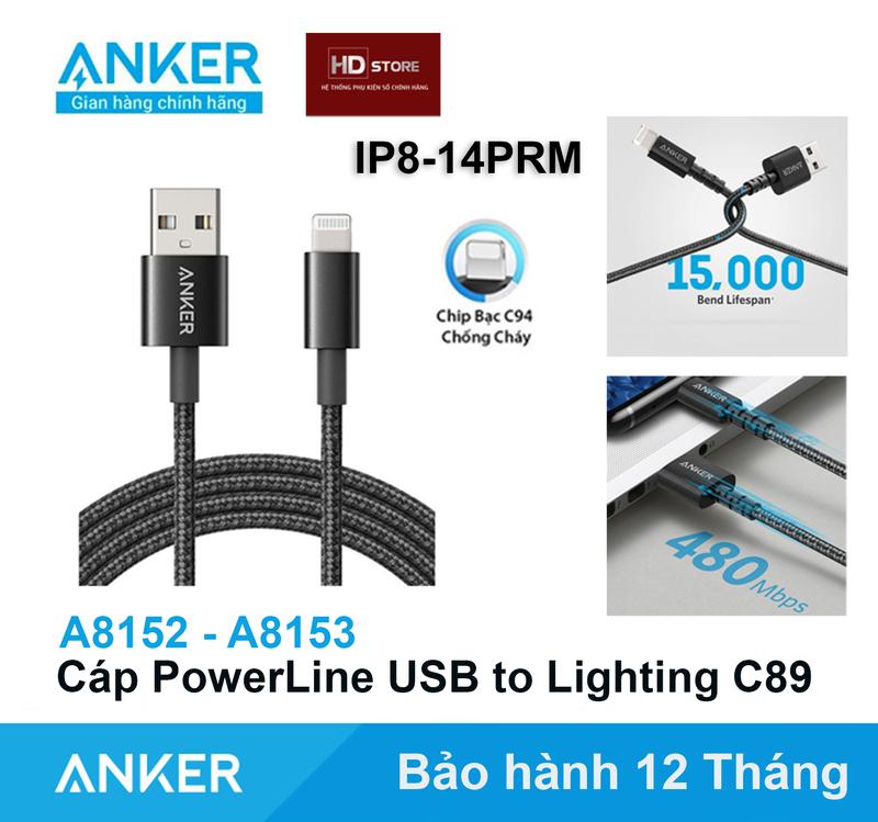 Cáp dù Anker Powerline USB to Iphone Lightning MFI Chip C89 Bạc - A8152 A8153 dài 1 Mét dài 1.8 Mét HD Store Bộ Sạc Nhanh Sạc Điện Thoại Phụ Kiện
