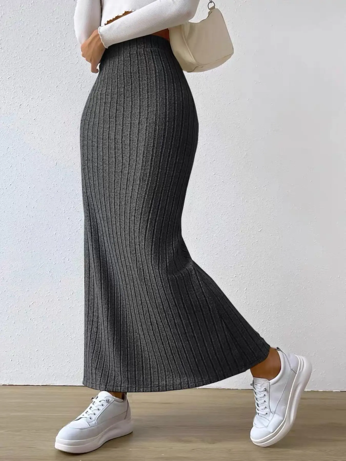 Women's Plain Split Thigh High Waist Bodycon Knitting Skirt, Casual Comfy Long Skirt for Spring & Fall, Ladies Bottoms for Daily Wear, Autumn Winter Outfit