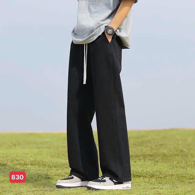 Quần baggy jean nam trơn không rách ống rộng màu đen đậm chất bò dãn nhẹ B830 dáng chuẩn Menswear Pants Có Túi - TCS Trùm Chuyên Sỉ