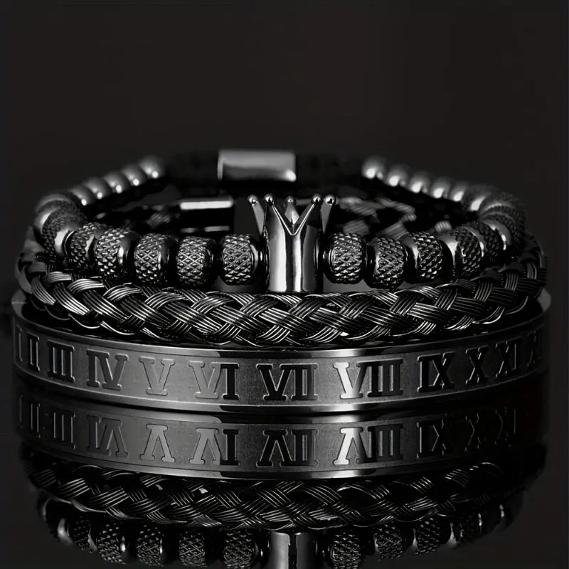 1 Piece Luxury Roman Royal Crown Crown Bracelet For Men's Stainless Steel Geometric Shape Open Adjustable Bracelet Couple Jewelry Gift
