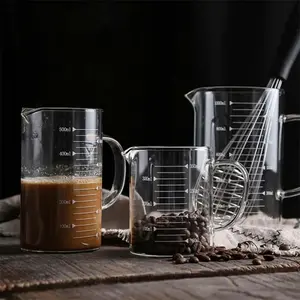 Gelas Ukur Barista Kaca Tutup Kayu Measuring Jug Glass Cup Takar Tahan Panas