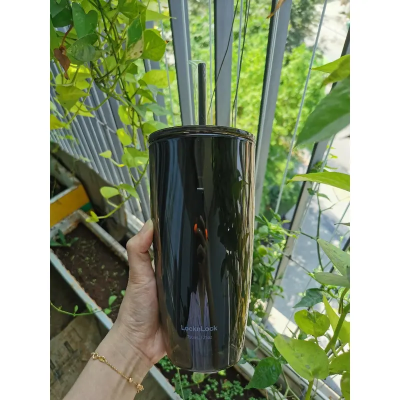 Ly Nhựa 2 Lớp Cách Nhiệt Kèm Ống Hút LocknLock HAP507 dung tích 750ml 4