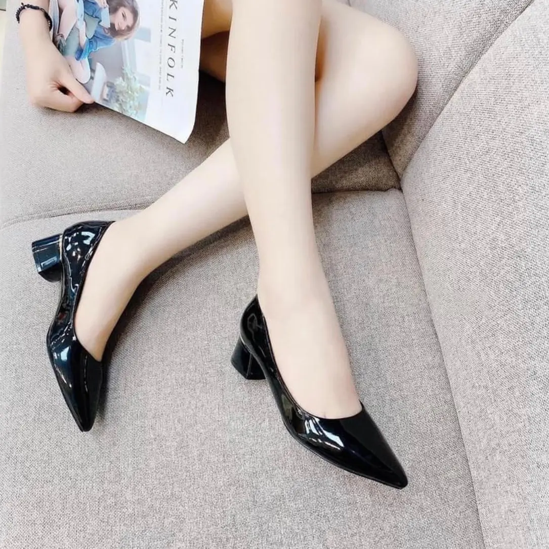 Giày Cao Gót 3p Da Bóng Sai 35-42 Fom Chuẩn Đế Cao Su Chống Trơn - Shoes Jean