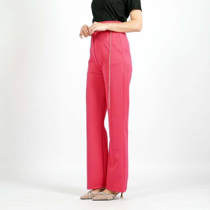Amantha Celana Panjang Wanita Celana Bahan Scuba Highwaist Belt Rantai 7