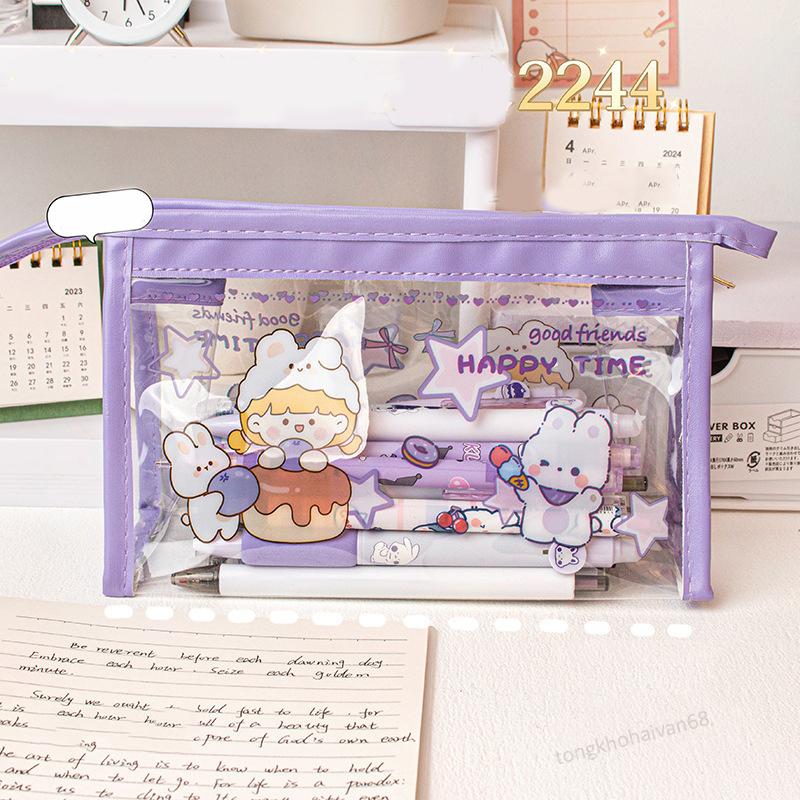Túi đựng bút trong suốt capy và nhiều nhân vật hoạt hình, văn phòng phẩm ,túi đựng mỹ phẩm trong suốt thiết kế đẹp 9