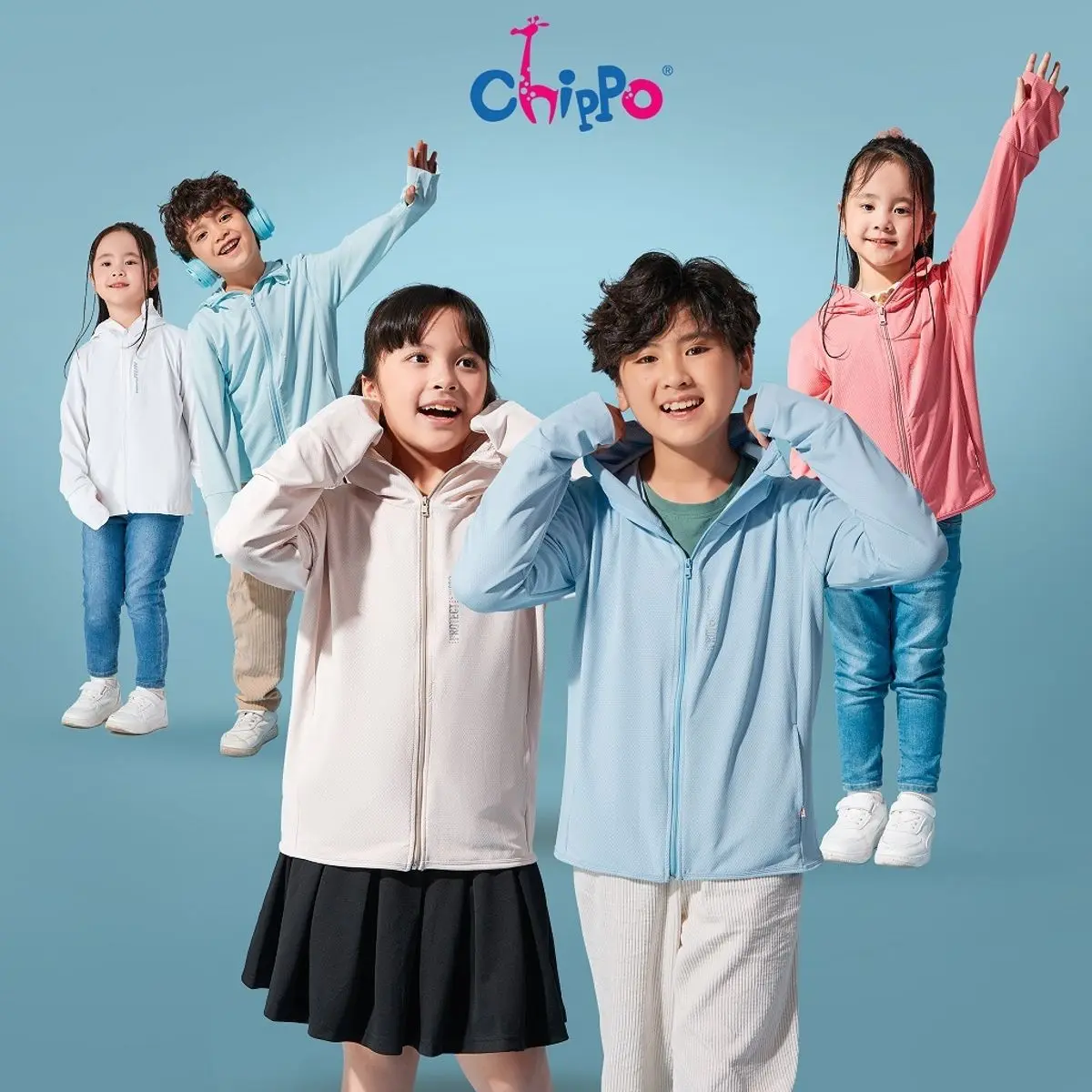 Áo khoác chống nắng trẻ em Chippo mềm nhẹ thoáng khí mũ liền khóa kéo túi 2 bên cho bé từ 2 đến 11 tuổi mẫu mới 2024