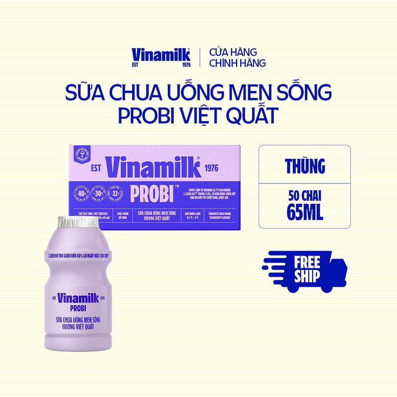 [CHỈ GIAO THÀNH PHỐ LỚN BÁN KÍNH 10KM] Thùng 50 chai Sữa chua uống Probi Việt Quất 65ml (10 lốc)