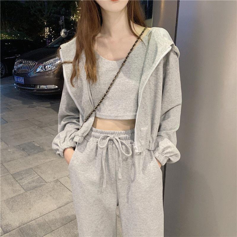 Bộ Đồ Ba Mảnh, Phong Cách Hàn Quốc Mới Mùa Xuân Và Mùa Thu, Phong Cách Preppy Đường Phố Ngọt Ngào Bộ Đồ Thể Thao Thời Trang Thường Ngày Dáng Rộng Rãi, Dành Cho Nữ 0