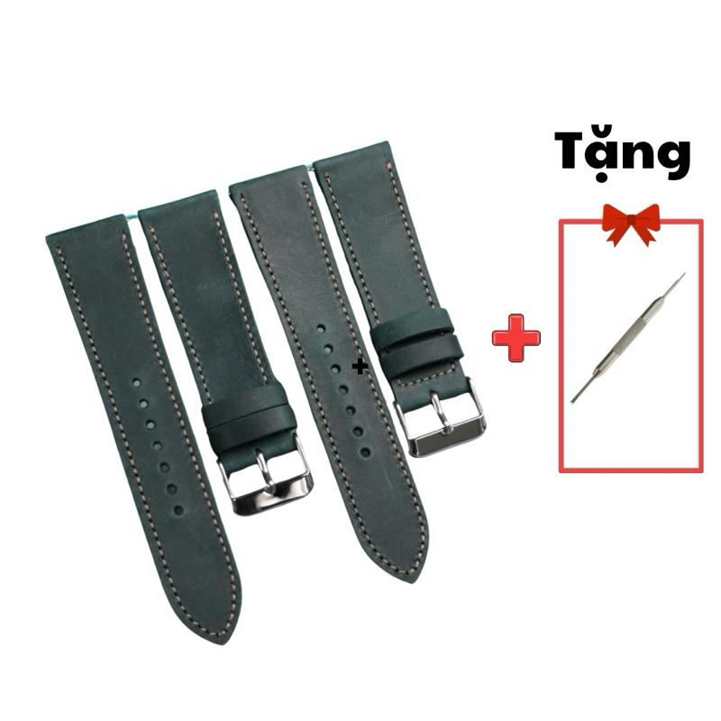 Dây đồng hồ da bò sáp màu xanh lá đậm phong cách bụi bặm đủ size 18/20/22mm - thương hiệu ví da SAGO ( SAPXANH)