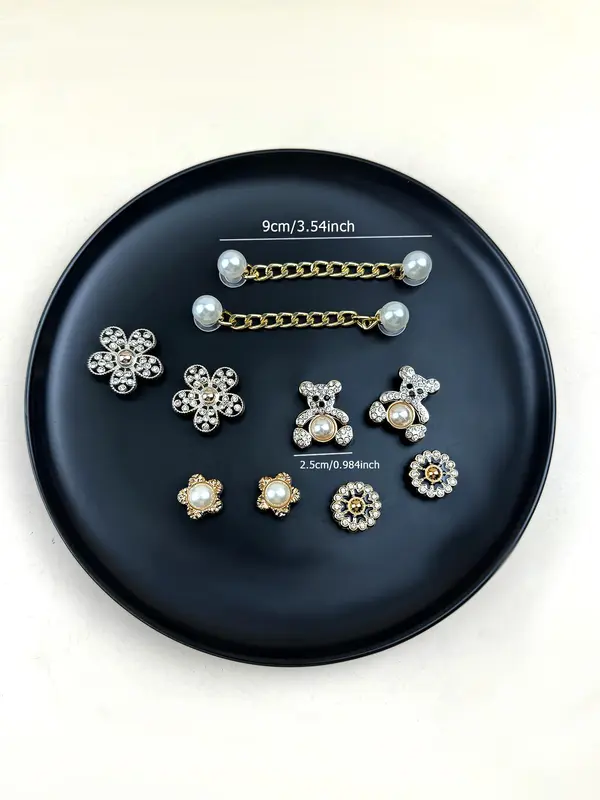 Cute Bear & Faux Pearl & Rhinestone Design Shoes Decorations, Fashionable Novelty Shoes Decorations for Clogs, Dazzling Glamour Trendy Holiday Shoe Accessories for Women & Girls As Birthday Gifts, Holiday Essentials for Girls, Gift Set 1