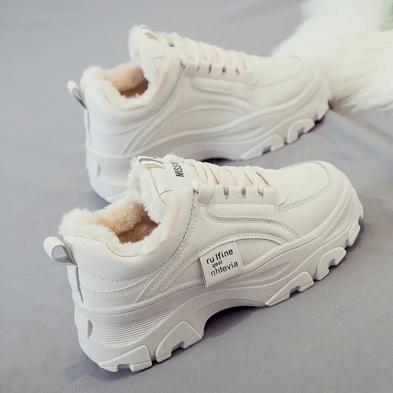 Dad Shoes, Dễ Phối Đồ, Dành Cho Nữ, Đế Dày, Tăng Chiều Cao, Giày Trắng Thể Thao, Phong Cách Hợp Xu hướng Giày Độn Bông Có Nhung, Hàng Mới Về Thu Đông 2024 Sneaker