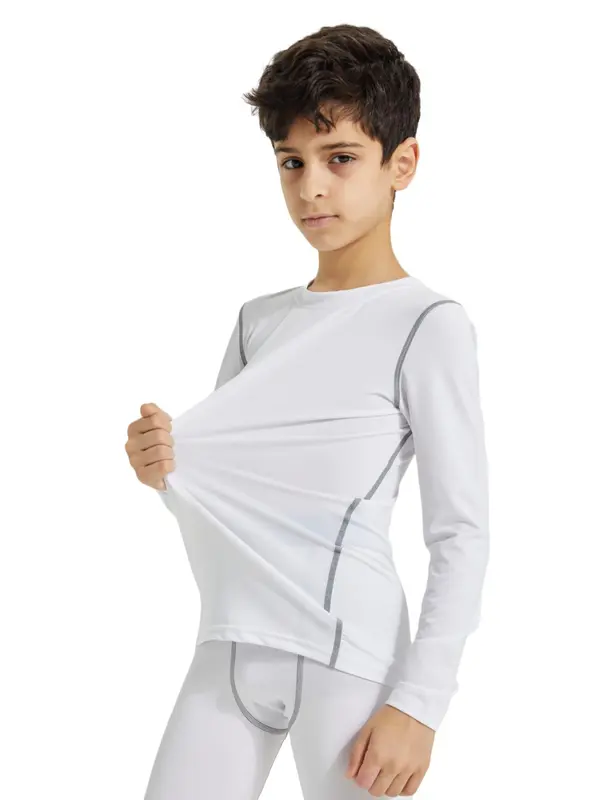 Boy's Contrast Binding Long Sleeve Sports Tee, Quick Drying Round Neck Top-stitching Sports T-shirt, Boy's Sportswear for Gym Workout Running 6