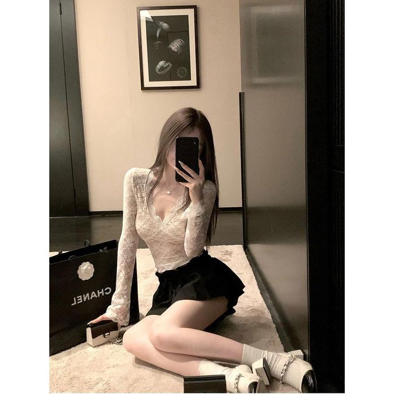 Áo Ren Cổ Chữ V Gợi Cảm, Áo Mặc Mùa Xuân Và Mùa Thu Cho Nữ, Cao Cấp, Lớp Cơ Sở Co Giãn, Bó Sát Eo, Phong Cách Cô Gái Nóng Bỏng, Xu Hướng Y2K, Bộ Sưu Tập Năm 2024, Bán Chạy 3