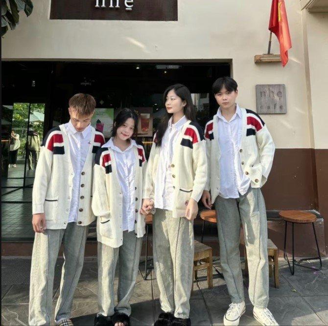 Áo khoác Cadigan viền vai đỏ đen, chất nỉ cotton mềm ấm, cúc cài sịn xò, dáng Unisex 38-60kg 6