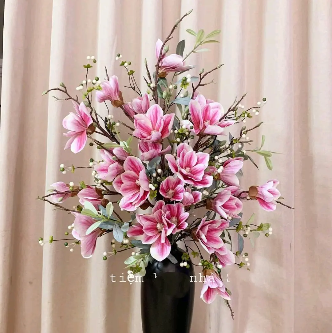 Cành hoa mộc lan dài 95cm, 5 bông, đủ màu. Hoa giả trang trí nội thất Nhà bếp