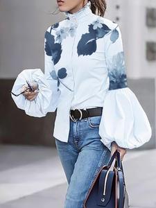 Blusas de Estampado Floral y de Hojas con Decoración de Botones, Top Elegante y Casual de Manga Obispo para Uso Diario, Ropa de Dama para Todas las Estaciones
