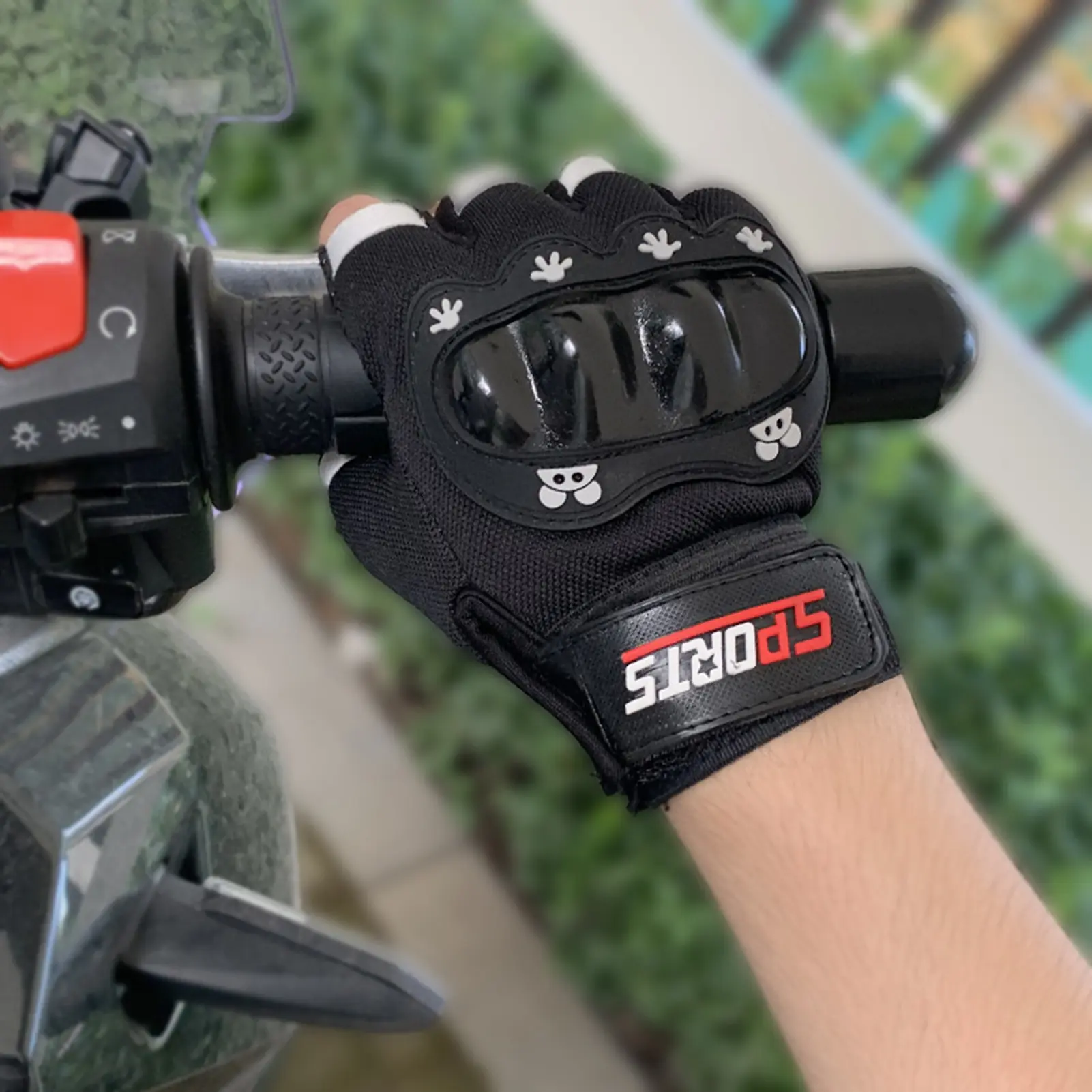 (PURONG) 5-12 Years Old Children's Half-finger Gloves Outdoor Cycling Protective Shell Protection Middle And Large Children's Outdoor Sports Cycling Full-finger Gloves