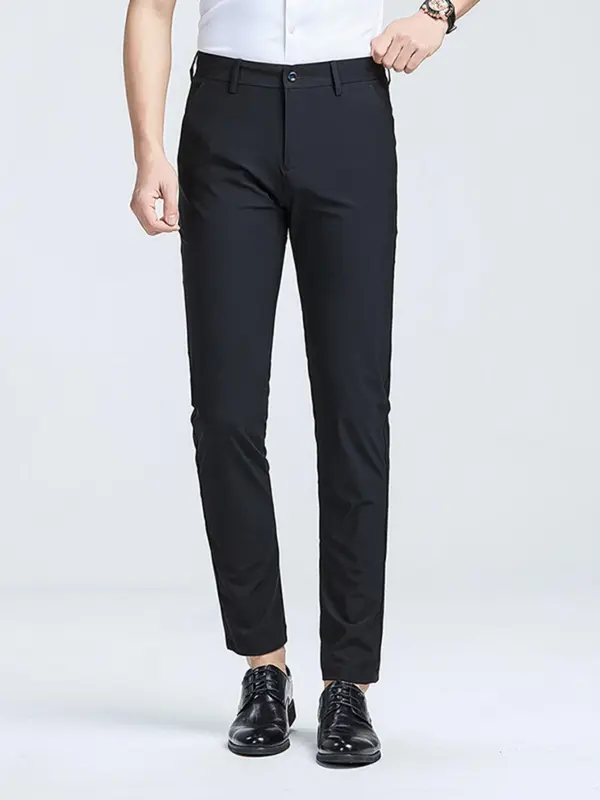 Men's Solid Color Straight Leg Pants, Regular Fit Business Formal Comfy Pants for Work Office, Men's Trousers for All Seasons, Menswear 5