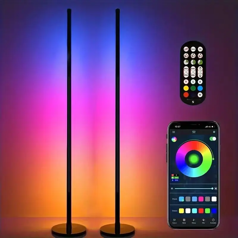 LED Wall Corner Light, USB Powered RGB+IC Music Sync DIY Mode Floor Lamp, Home Ambient Lights, Timing Function Color Changing Floor Lamp for Living Room, Bedroom, Gaming Room
