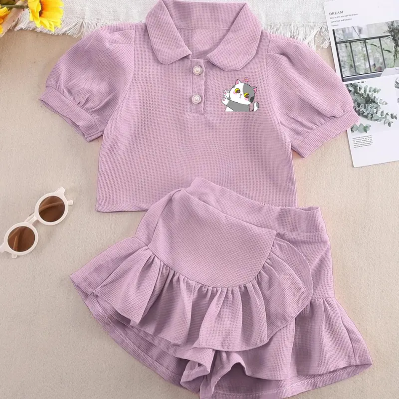 HANNA - SETELAN ANAK KIKU KISS CAT / ONE SET ROK CELANA ANAK PEREMPUAN MOTIF DTF 5