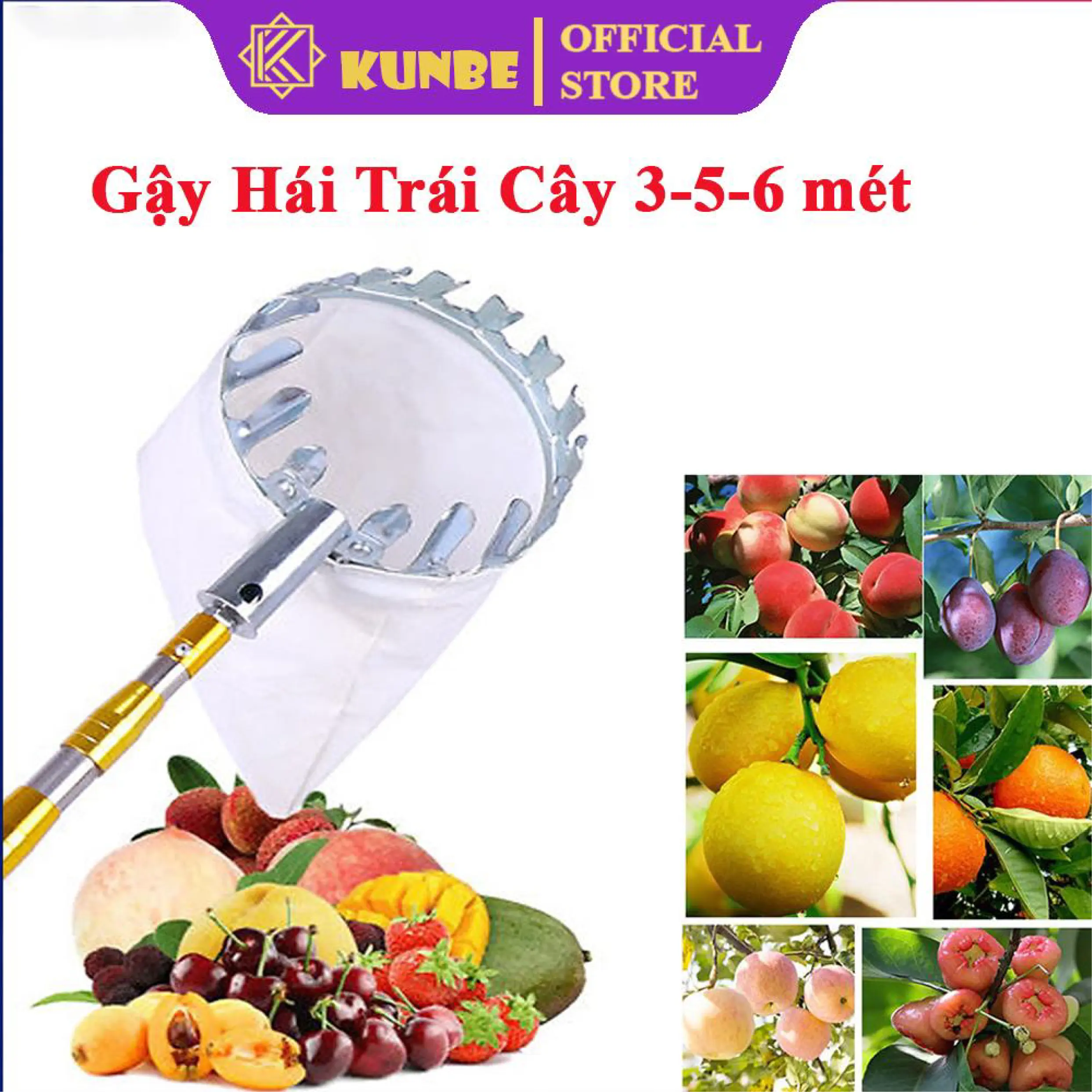 Sào Hái Trái Cây Trên Cao KUNBE Chắc Chắn Cứng Cáp Có Thể Rút Gọn Loại 3M, 5M, 6M