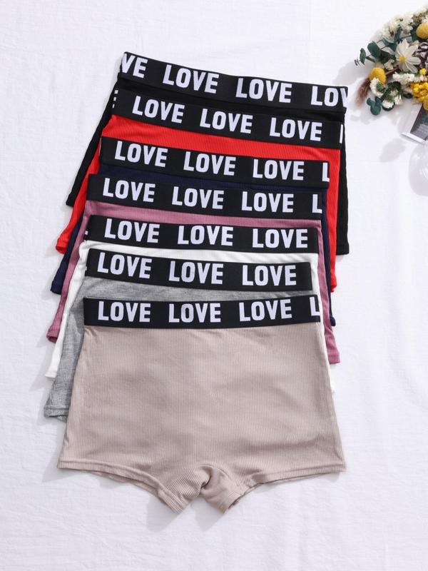 Women's Letter Tape Ribbed Boyshorts, Casual Soft Comfortable Panty for Women, Women's Underwear for Daily Wear 4