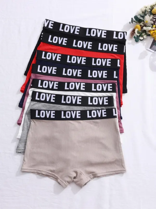 Women's Letter Tape Ribbed Boyshorts, Casual Soft Comfortable Panty for Women, Women's Underwear for Daily Wear 4