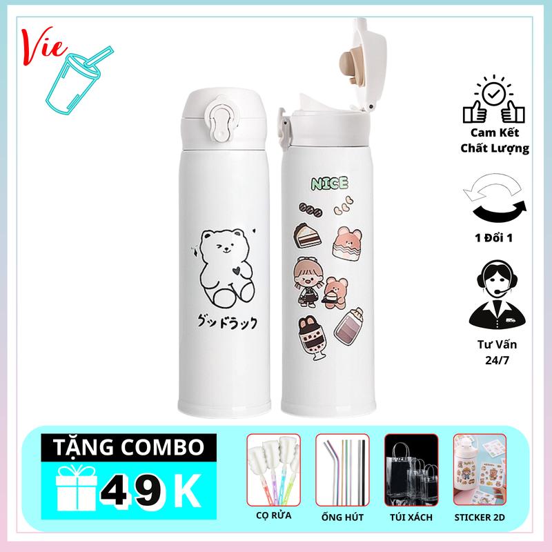 Bình Giữ Nhiệt VieCup - Ly Giữ Nhiệt Hình Gấu Inox 304 - Khắc Tên Theo Yêu Cầu Và Quà Tặng