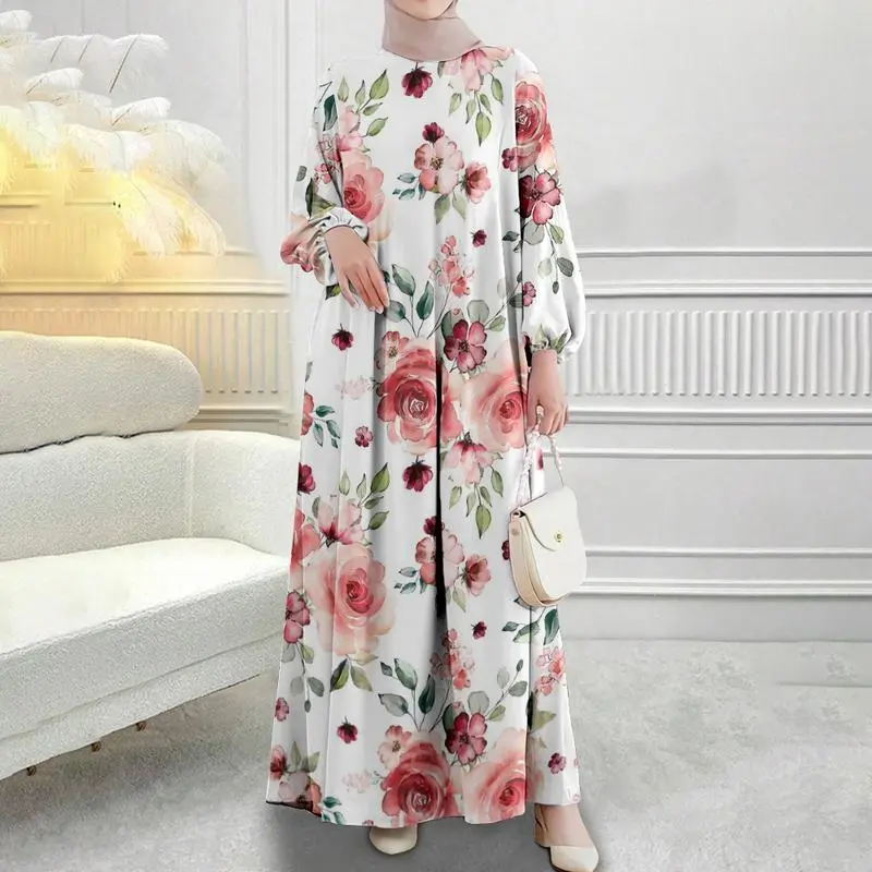 Women's Dress, Simple Design, Floral Print, Plus Size, Long Sleeve Dress,  Elegant Home Dress, Long Dress, 2025 Collection - TikTok Shop Singapore