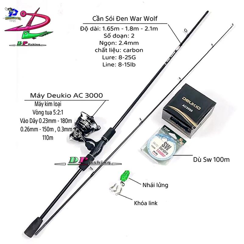 Combo cần câu lure máy đứng Deukio AC3000 hoặc FS3000 và phụ kiện giá rẻ