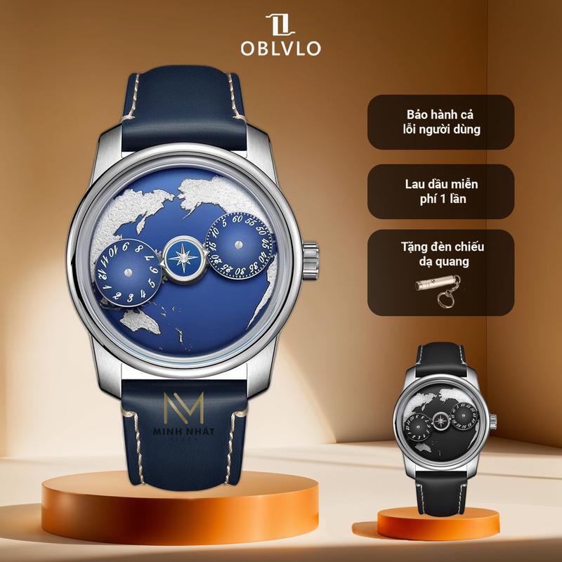 ĐỒNG HỒ NAM ĐEO TAY OBLVLO OBL-JM-EARTH-YBB SIZE 42MM DỄ ĐEO | TẶNG 1 LẦN LAU DẦU MIỄN PHÍ, TẶNG 1 ĐÈN CHIẾU DẠ QUANG